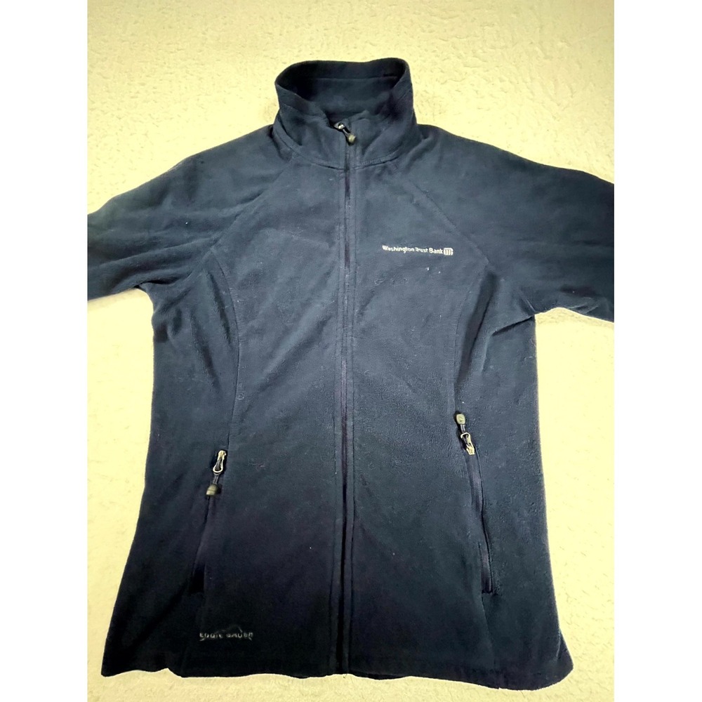 Eddie Bauer Jacket Mens Medium Navy Blue Fleece Full Zip Washington Trust Bank - Picture 3 of 10
